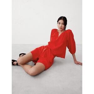 NWT Banana Republic Lantern Sleeve Eyelet Blouse Top Red Boho Trendy Size Small